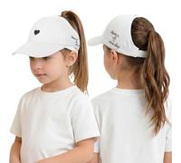 OhMill Casquette de Baseball Respirante pour Enfants Été Casquette à Couronne Ouverte pour Filles avec Boucle pour Queue de Cheval Chapeau de Soleil Tendance Enfants avec Motif Cœur Réglable 48-54 CM