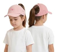 OhMill Casquette de Baseball Respirante pour Enfants Été Casquette à Couronne Ouverte pour Filles avec Boucle pour Queue de Cheval Chapeau de Soleil Tendance Enfants avec Motif Cœur Réglable 48-54 CM