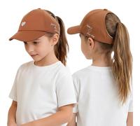 OhMill Casquette de Baseball Respirante pour Enfants Été Casquette à Couronne Ouverte pour Filles avec Boucle pour Queue de Cheval Chapeau de Soleil Tendance Enfants avec Motif Cœur Réglable 48-54 CM