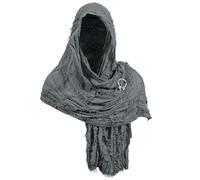 OhMill Châle médiévale en Coton Lin avec Broche Écharpe Post-Apocalyptique Shaman Cowl pour Halloween Costume Cosplay Carnaval Fête Performance sur Scène 185x52CM