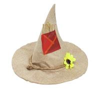 OhMill Chapeau d'Épouvantail pour Halloween Chapeau de Sorcière en Feutre avec Tournesol et Corde de Chanvre Costume d'Épouvantail Cosplay Adulte pour Carnaval Halloween Pâques Fête Costumée
