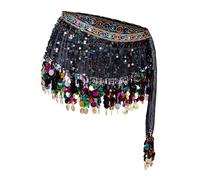 OhMill Foulard sexy pour femme - Pour danse du ventre - Paillettes - Avec pièces de monnaie - Paillettes - Costume de danse du ventre - Pour latin - Zumba - Chaîne de taille professionnelle - Robe
