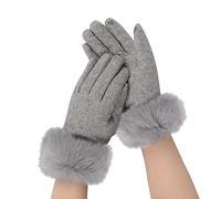 OhMill Gants Fourrure de Lapin à Écran Tactile Moufle Femme d'Hiver Gants Chauffants Mitaine Plein-Doigts Moufle d'Hiver Chauds en Cachemire Chic pour Voyage Vélo