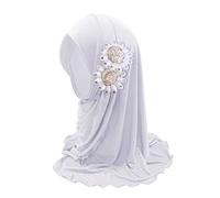 OhMill Hijab à Enfier pour Filles Musulmanes de 2 à 7 Ans Voile Islamique Long pour Petites Filles Hijab Foulard Moderne en Soie avec Décorations de Fleures