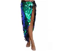 OhMill Jupe de danse du ventre sirène à paillettes scintillantes pour femme, Vert, Taille unique