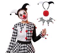 OhMill Lot de 3 Accessoires pour Costume de Clown Bandeau + Nez Rouge+ Col Pointu de Clown Déguisement Clowns de Cirque pour Halloween Carnaval Spectacle de Magie Cosplay