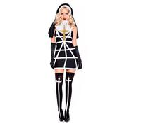 OhMill Lot de 5 Costumes de Nonne Déguisements de Nonne - Turban Collier en Forme de Croix Gants Chaussettes Hautes Ensenmble de Religieuse pour Halloween Cosplay Carnaval