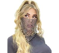 OhMill Masque en Maille avec Strass pour Femme Masque à Paillettes avec Franges Night-club Fête Chaîne en Strass pour Visage Accessoires de Visage pour Cosplay Bal Masqué Mardi Gras
