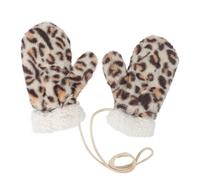 OhMill Moufles d'hiver en Fourrure Gants Imprimés Léopard Moufles de Cou Suspendus Gants de Ski Chaud Coupe-Vent Accessoires d'hiver Élégants Chic pour Femmes Filles