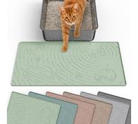 OHMO Tapis de litière pour chat en silicone de qualité supérieure, petit 48 x 30 cm, motif étoiles, imperméable et sans BPA, facile à nettoyer et garde le sol bien rangé, vert sauge