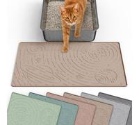 OHMO Tapis de litière pour chat en silicone de qualité supérieure, petit 48 x 30 cm, motif étoiles, imperméable et sans BPA, facile à nettoyer et garde le sol bien rangé, beige