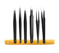 Ohmtes Lot de 6 pinces à épiler à nez émoussé, ensemble de pinces de précision, ensemble de pinces antistatiques, ensemble de pinces ESD en acier inoxydable, avec sac de rangement, largement