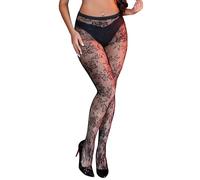 ohmydear Collants Résille Femme Sexy Noir Grande Taille Bas Resille Élastique Motif Floral Taille Haute Filets Chaussettes et Collants Fishnet Pantyhose pour rave, fête, Halloween