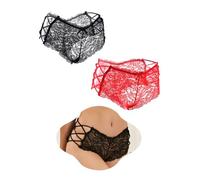 ohmydear Culotte Femme Dentelle String Sexy Taille Haute Grandes Tailles Slip Respirant Shorty Transparent Tenue Chic Hot sous-vêtements Bandage Croisé Lot de 2