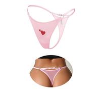 ohmydear G-String Femme String Ficelle Sexy Chic Culotte Mesh Tanga Entrejambe en Coton Slip Cœur Brodé Thong Taille Unique T-Back Tenue Hot sous-Vetement