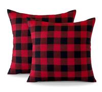 Ohok Lot de 2 housses de coussin décoratives vintage en polyester et lin à carreaux - Pour chambre à coucher, salon, canapé, voiture - 45 x 45 cm - Rouge/noir