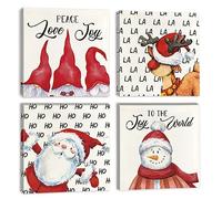 Ohok Lot de 4 impressions sur toile de qualité supérieure - 30 x 30 cm - Décoration murale avec cadre en bois - Pour chambre à coucher, bureau, décoration d'intérieur (Noël D)