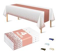 OHOME Lot de 4 nappes rectangulaires jetables en Plastique Blanc et Or Rose pour Anniversaire, Mariage, Enterrement de Vie de Jeune Fille, décorations de fête prénatale pour Fille, 137,2 x 274,3 cm