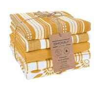 OHOMLY LIVING Lot de 5 torchons de cuisine assortis 100 % coton avec boucle de suspension, doux, absorbants et lavables pour la cuisine, séchage rapide, 40,6 x 66 cm, jaune moutarde