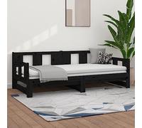 OHOOWOO Lit Coulissant Noir Bois de pin Solide 2X(90x190) cm Chambre à Coucher, Lits et Cadres de lit