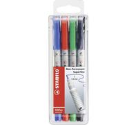 OHP Pen - STABILO OHP Pen Soluble - Superfine - Wallet of 4 - Assorted Colours S