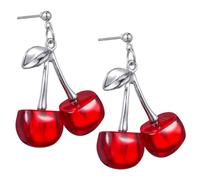 OHPHCALL 1 Paire de Boucles d'Oreilles Cerises Pendantes en Alliage Argenté Bijoux Créatifs pour Femmes et Filles Accessoires Légers et Colorés pour Fêtes et Usage Quotidien