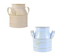OHPHCALL 2pièces Pot de Fleurs Fer Rétro avec Double Anse Seau Décoratif Vintage pour Bureau et Intérieur Vase Photo Décoratif Lot de Bleu et Blanc