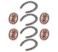 OHPHCALL 8 Pièces Mini Décor Western Fer à Cheval Miniature en Bois et | Style Vintage Rustique, pour Étagère et Jardin Miniature, Couleur Marron, Décoration de Fête