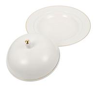 OHPHCALL Assiette en Céramique Blanche avec Couvercle pour Steak, Plateau de Conservation des Aliments, Design Pratique et Finition Lisse, pour Maison ou Restaurant Occidental
