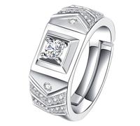 OHPHCALL Bague Présent de Noël ou Anniversaire Ornée de Cristaux en Cuivre Blanc Masculine Élégante Alliance Mariés Design Simple et Unique pour Homme