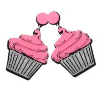 OHPHCALL Boucles D'oreilles Pendantes Cupcake Bijoux Mignons et Drôles en Acrylique Rose Accessoire de Mode Léger et Original, 1 Paire pour Femmes et Filles
