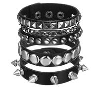 OHPHCALL Bracelet Punk en Cuir Synthétique Noir pour Poignet, Set Polyvalent Léger et Stylé, pour Performance et Cosplay