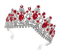 OHPHCALL Couronne Rouge Élégante pour Mariée en Alliage avec Strass, Accessoire Chic pour Cheveux, comme Présent D'anniversaire Soirée de Gala