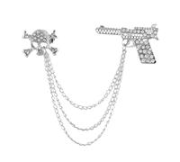 OHPHCALL Épingle à Tête de Mort Vintage en Alliage Argenté avec Décoration en Cristal et Gland en Chaîne, pour Costume Homme et Chemise Lors D'anniversaires