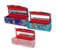 OHPHCALL Étui à Rouge à Lèvres Chinois 3 Pièces Compact Motif Brocart Petit Format Fermeture à Bouton Étui à Rouge à Lèvres Portable pour Femmes Adolescentes Voyage Camping Paquet à Main