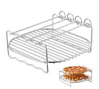 OHPHCALL Grille Accessoire pour Air Fryer Rectangulaire en Acier Inoxydable Argenté Double Couche et Support pour Brochettes pour Friteuse à Air Chaud pour Barbecue