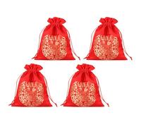 OHPHCALL Pochettes cadeau à cordon, sachets de brocart chinois, lot de 4, pour pièces et argent, avec motif chinois 5 symboles de fortune, pour garder les objets en sécurité,