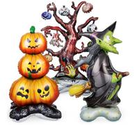 OHPHCALL Set de Ballons Gonflables Halloween en Film Aluminium Résistant et Solide pour Décoration Unique de Fête Halloween Citrouilles Empilées et Arbres