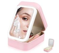 OHPHCALL Trousse De Maquillage avec Miroir LED Boîte De Rangement Cosmétique Portable Organisateur De Maquillage Pratique pour Voyages Design Mignon Et Multifonctionnel
