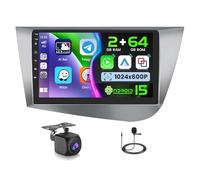 Ohradio 2G+64G Autoradio Android 15 pour Seat Leon MK2 2005-2012, Carplay Android Auto sans Fil, 2 DIN Écran Tactile de 9" Autoradio avec WiFi GPS FM/RDS BT SWC+Caméra de Recul+MIC