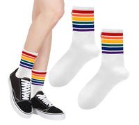 OHREN 1 Paire Chaussettes Unisex LGBTQ Sports Pride CSD Accessoires - Drapeau Arc-en-ciel Cadeaux (Blanc, Arc-en-ciel,Code moyen)