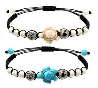 OHREN 2 Pièces Bracelet d'Amitié Promesse Fait Main Distance Match Cadeau pour Meilleure Amie Couple Amoureux Fille, Bracelet Cordon Réglable avec 1 Carte de Vœux (Tortue)
