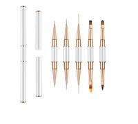 OHREN 5 Pièces Pinceaux Double Face, pour Vernis UV, de Construction, Pour Design Ombré, 3D, Ongles French Manucure et Strass, Avec Couvercles Protecteurs (Blanc)