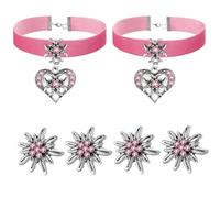 OHREN 6 pcs Rose Bijoux Femme Traditionnels Ensemble Edelweiss Collier Élégant Ras-de-Cou en Velours Boucles d'Oreilles Edelweiss Accessoires Dirndl pour Fête Bavaroise et Oktoberfest