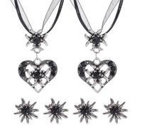 OHREN 6 pièces noir Ensemble de bijoux traditionnels bavarois Collier avec pendentif cœur en strass et boucles d'oreilles Edelweiss pour femme Accessoires pour fête de la bière et tenue Dirndl