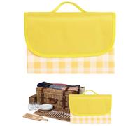 OHREN Couverture Pique Nique 1 Pièce, Thermique Isolée, Pliable, Lavable, Nappe, Natte de Plage, Tapis, Plaid avec Poignée, pour Jardin, BBQ, Randonnée, Voyage (150 x 200 cm) (Jaune et Tartan)