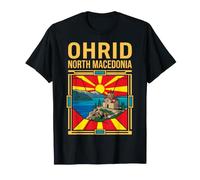 Ohrid Drapeau Macédoine du Nord Lac Église Montagnes Art rétro T-Shirt