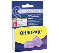 OHROPAX Good Night Lot de 8 bouchons d'oreilles en silicone malléable pour toutes les oreilles et toutes les positions de sommeil Indice d'isolation acoustique SNR 23 dB Pour un sommeil paisible et
