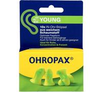OHROPAX Young Lot de 10 bouchons d'oreilles en mousse souple pour oreilles avec petits conduits auditifs - Indice d'isolation acoustique SNR 35 dB - Idéal pour le calme, la concentration et les