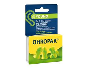 OHROPAX Young Lot de 8 bouchons d'oreilles en mousse souple pour oreilles avec petits conduits auditifs - Indice d'isolation acoustique SNR 35 dB - Idéal pour le calme, la concentration et les loisirs